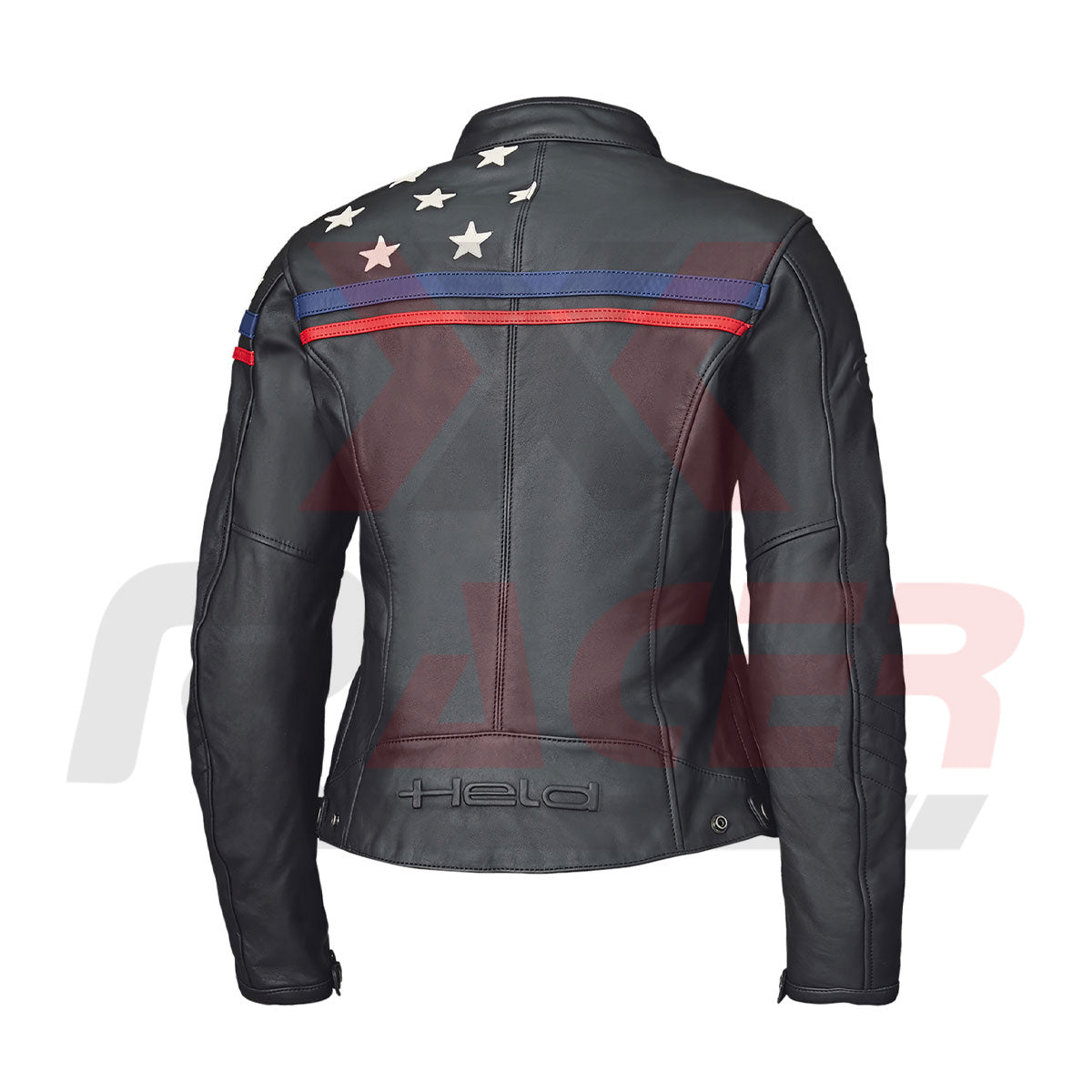 Black Leather Jacket for Women with Star Patches