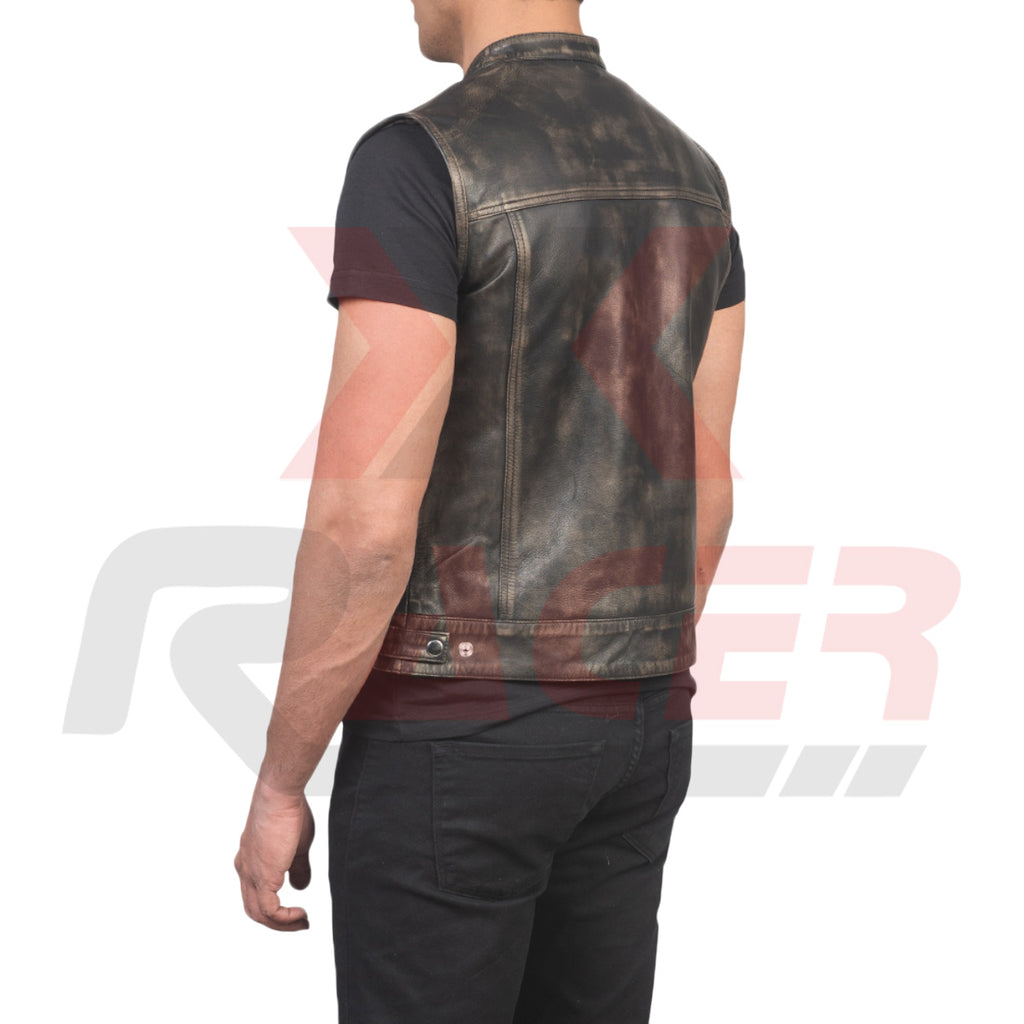 Leather Vest with Top Front Pockets Black/Brown