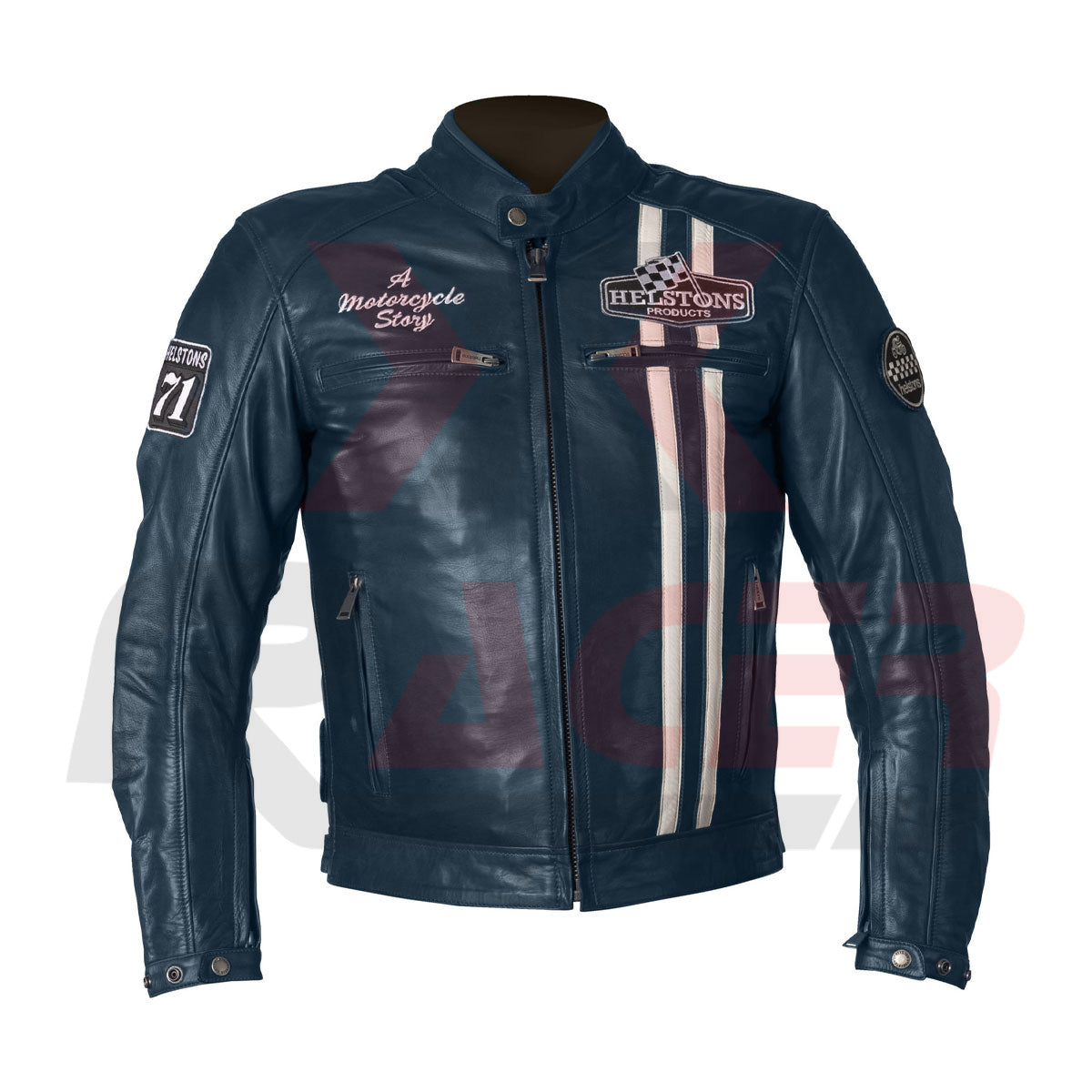 Helstons Mens Leather Jacket with White Front Lines