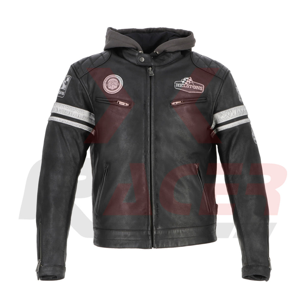 Helstons Mens Leather Jacket with Reflective Tape