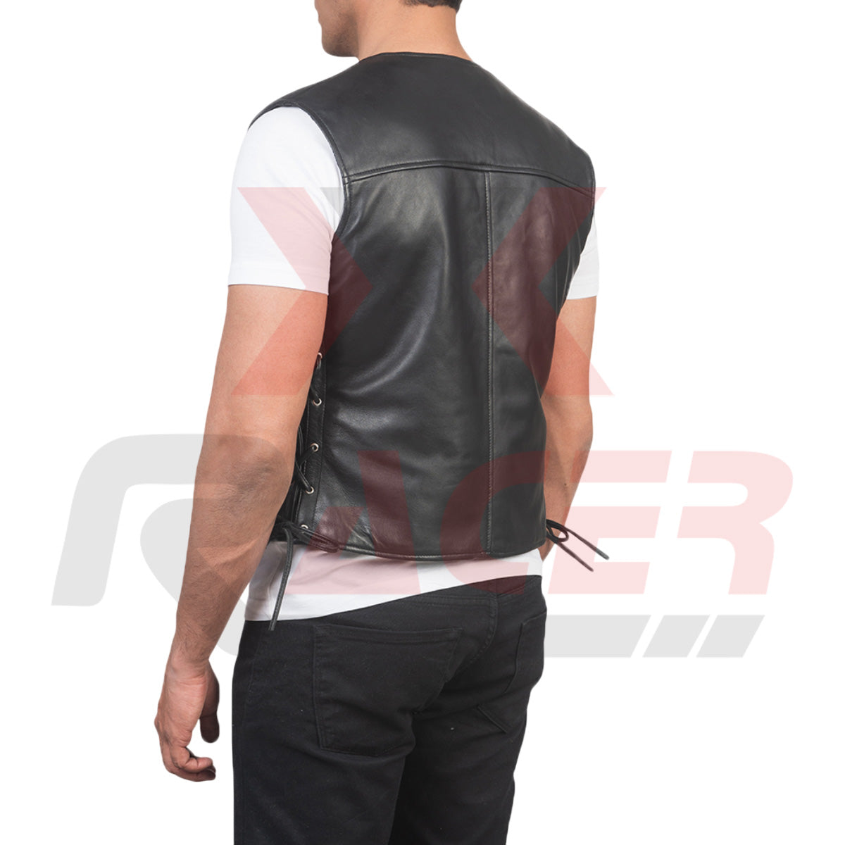 Plain Black V-Neck Leather Vest