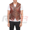Brown V-Neck Leather Vest