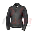 Black Leather Jacket for Women with Top Zipper Pockets