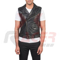 Black Leather Vest with Side Zipp