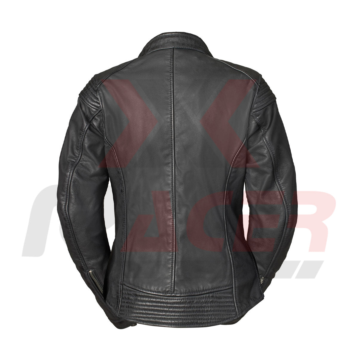 Black Leather Jacket for Women with Top Zipper Pockets