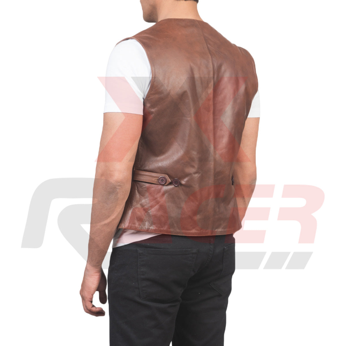 Brown V-Neck Leather Vest