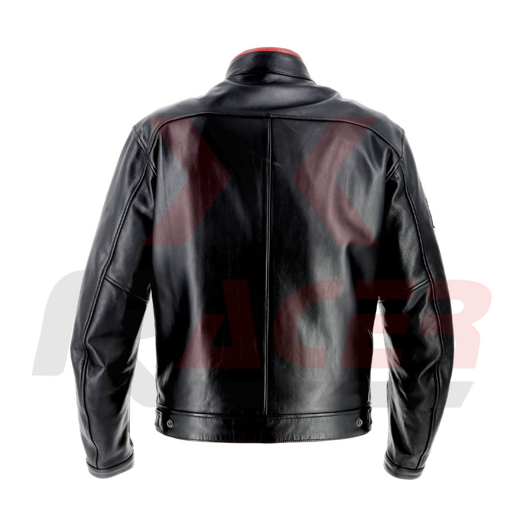 Helstons Black Mens Leather Jacket with White and Red Tap