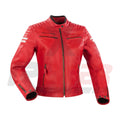 Red Leather Jacket for Women with Top Zipper Pockets