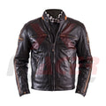 Helstons Black Mens Leather Jacket with Brown Tap