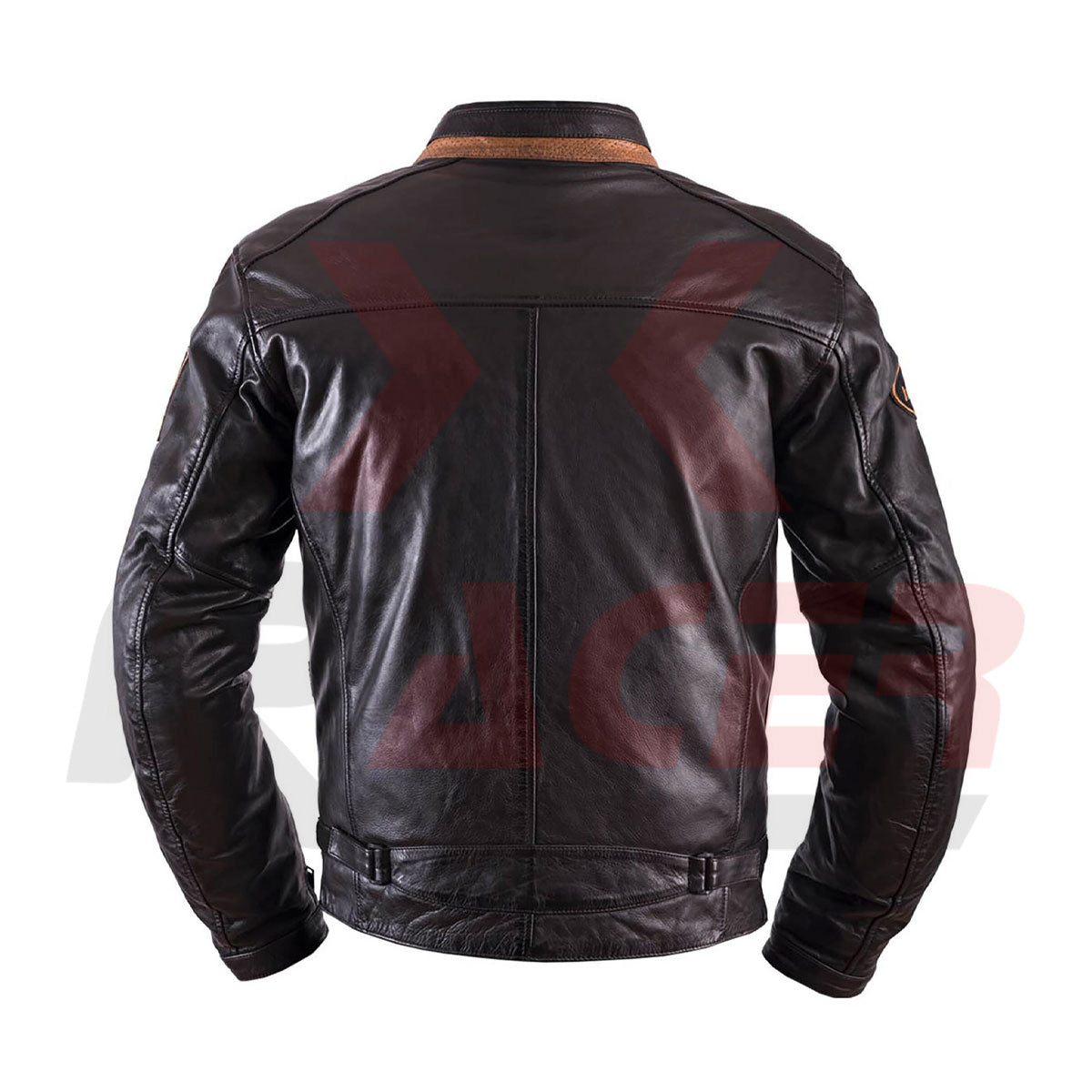 Helstons Black Mens Leather Jacket with Brown Tap