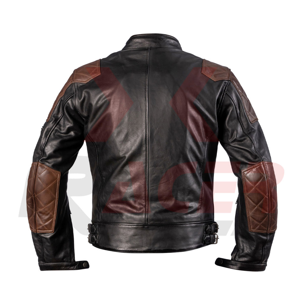 Helstons Black Mens Leather Jacket with Brown Shoulder Patches