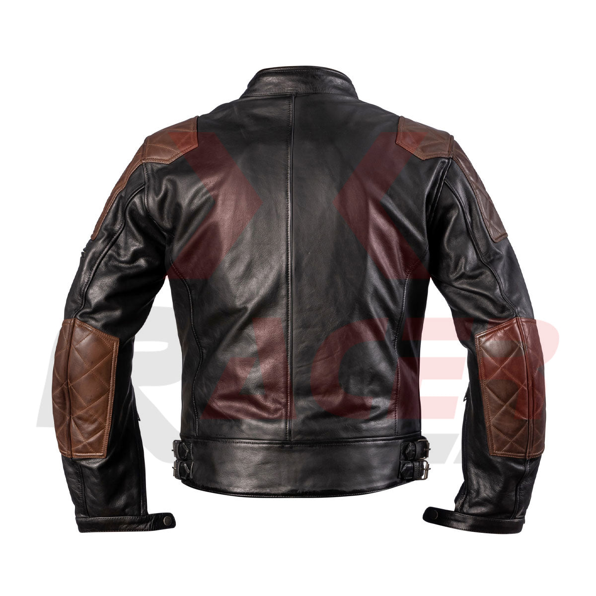 Helstons Black Mens Leather Jacket with Brown Shoulder Patches