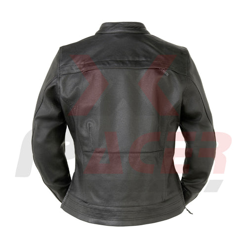 Black Leather Jacket for Women with hidden Top Pockets