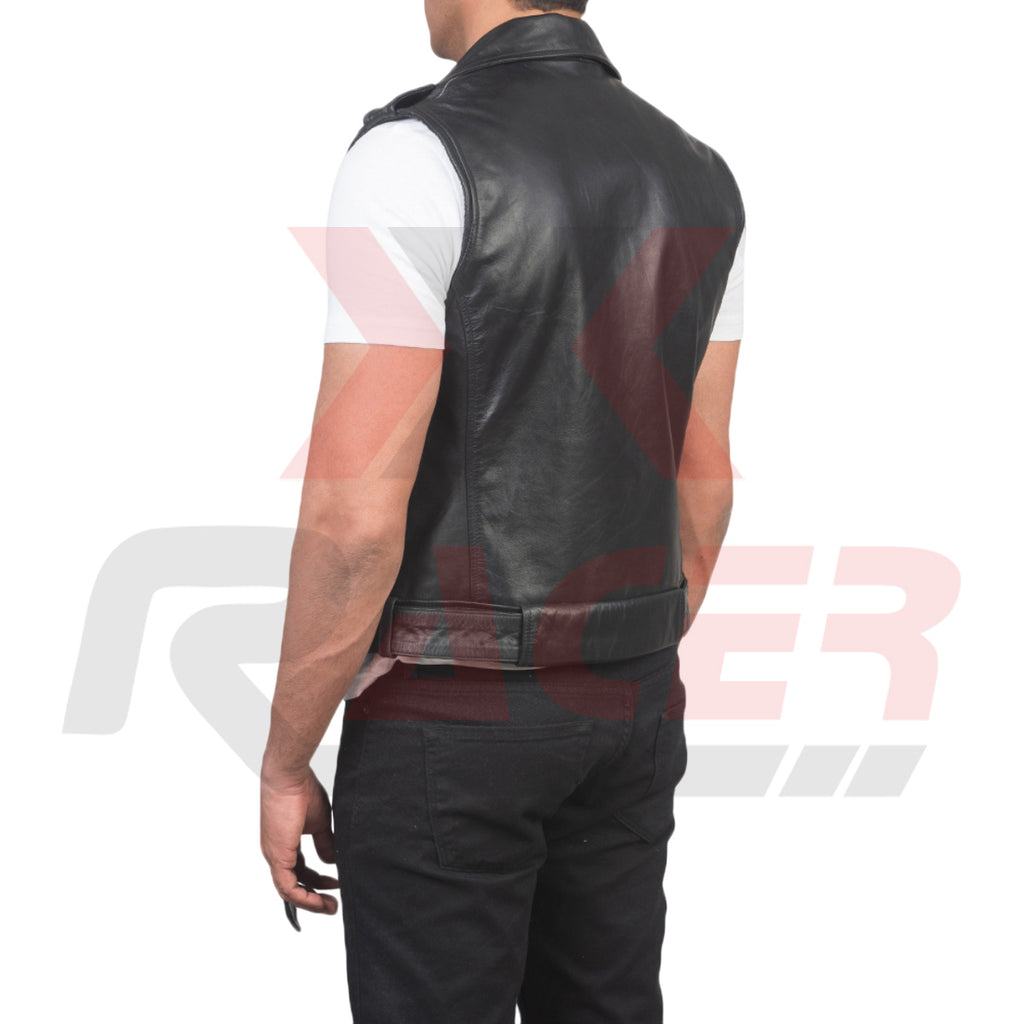 Black Leather Vest with Side Zipp