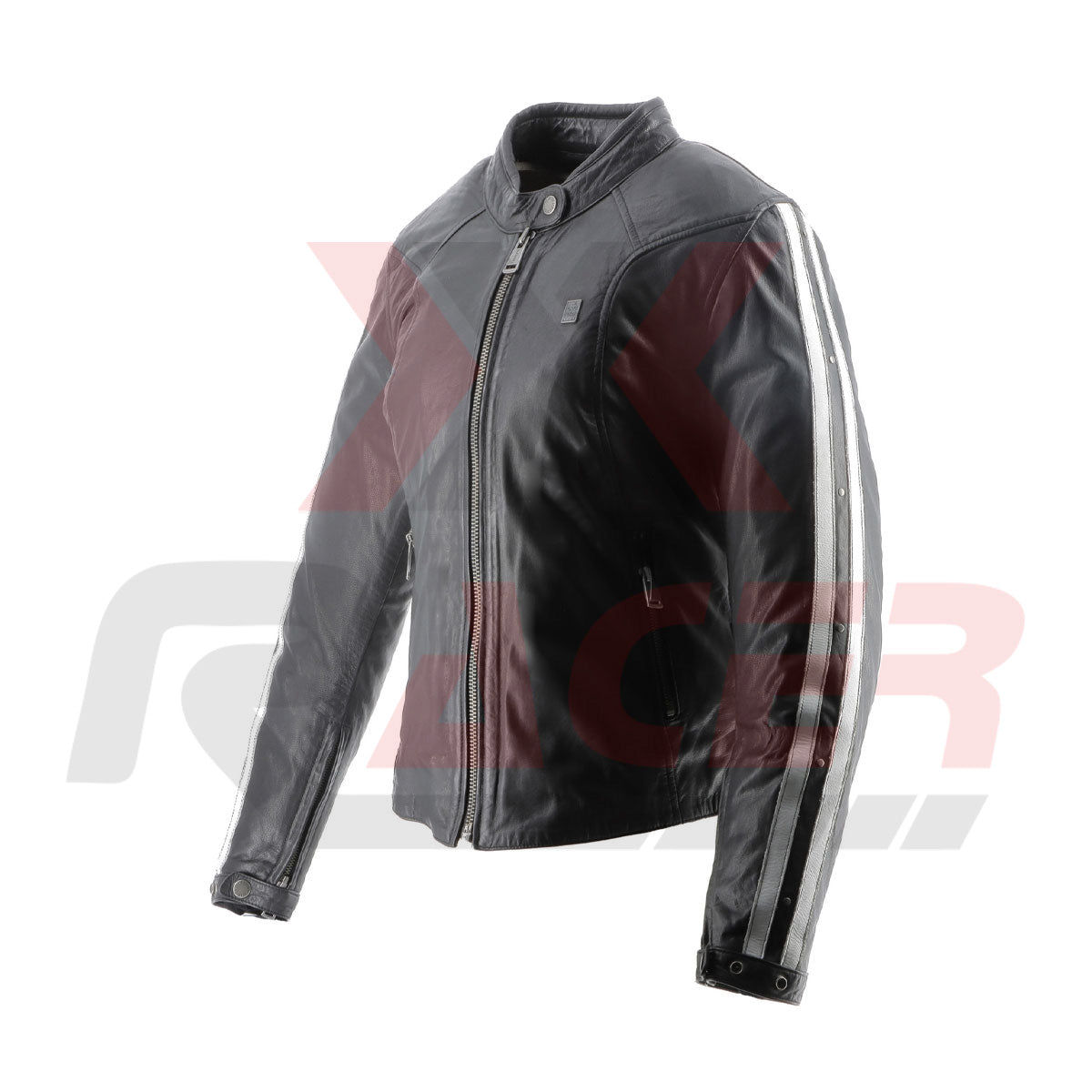 Black Leather Jacket for Women with reflective Arm Tapes