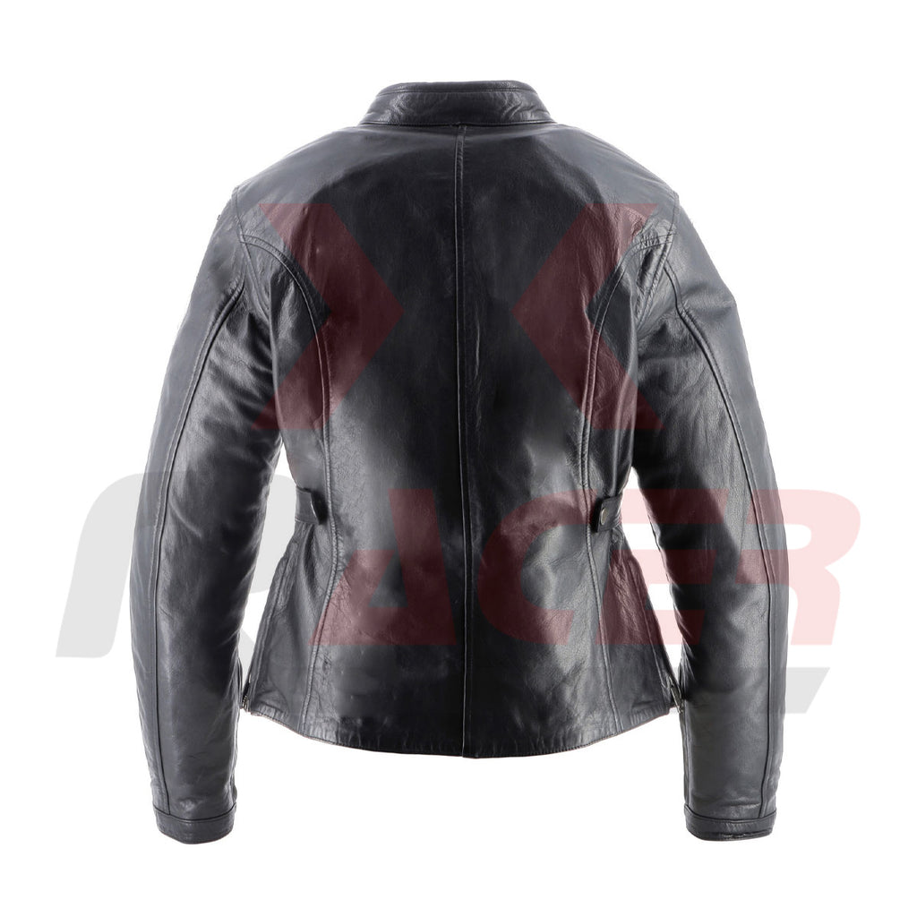 Black Leather Jacket for Women with reflective Arm Tapes