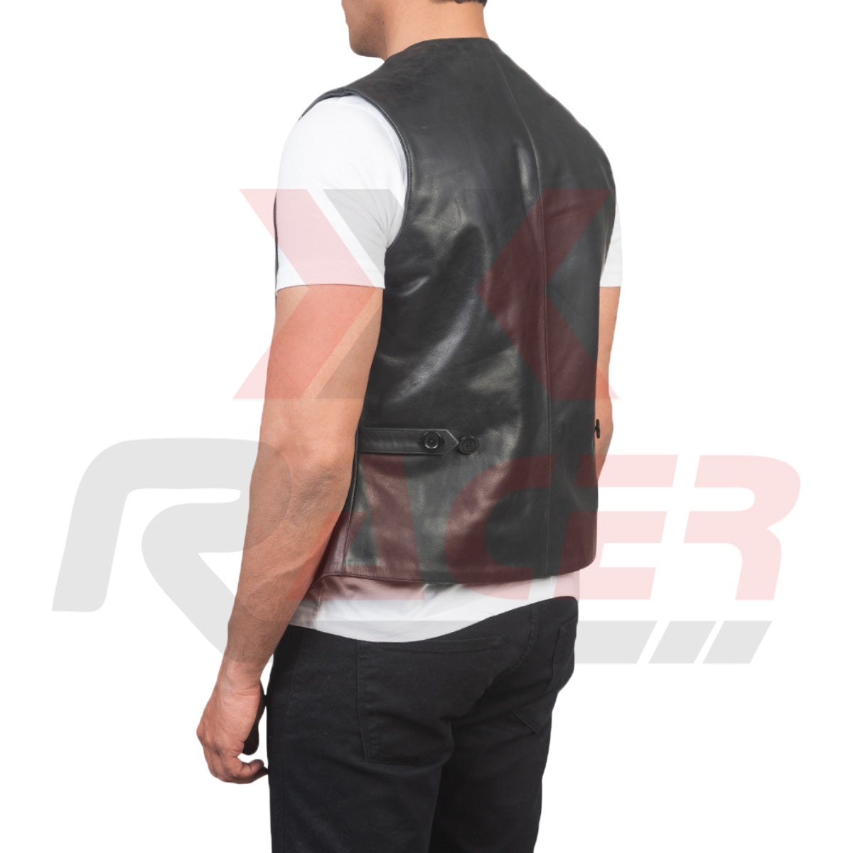 Black V-Neck Leather Vest