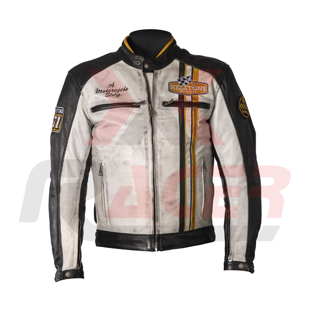 Helstons Mens Leather Jacket White/Black