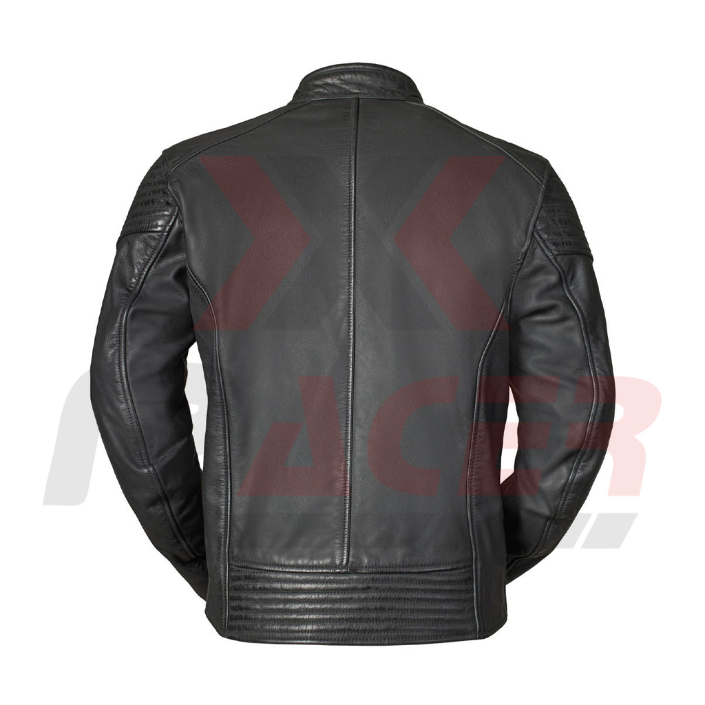 Simple Mens Leather Jacket with Front Zipper Pocket Black