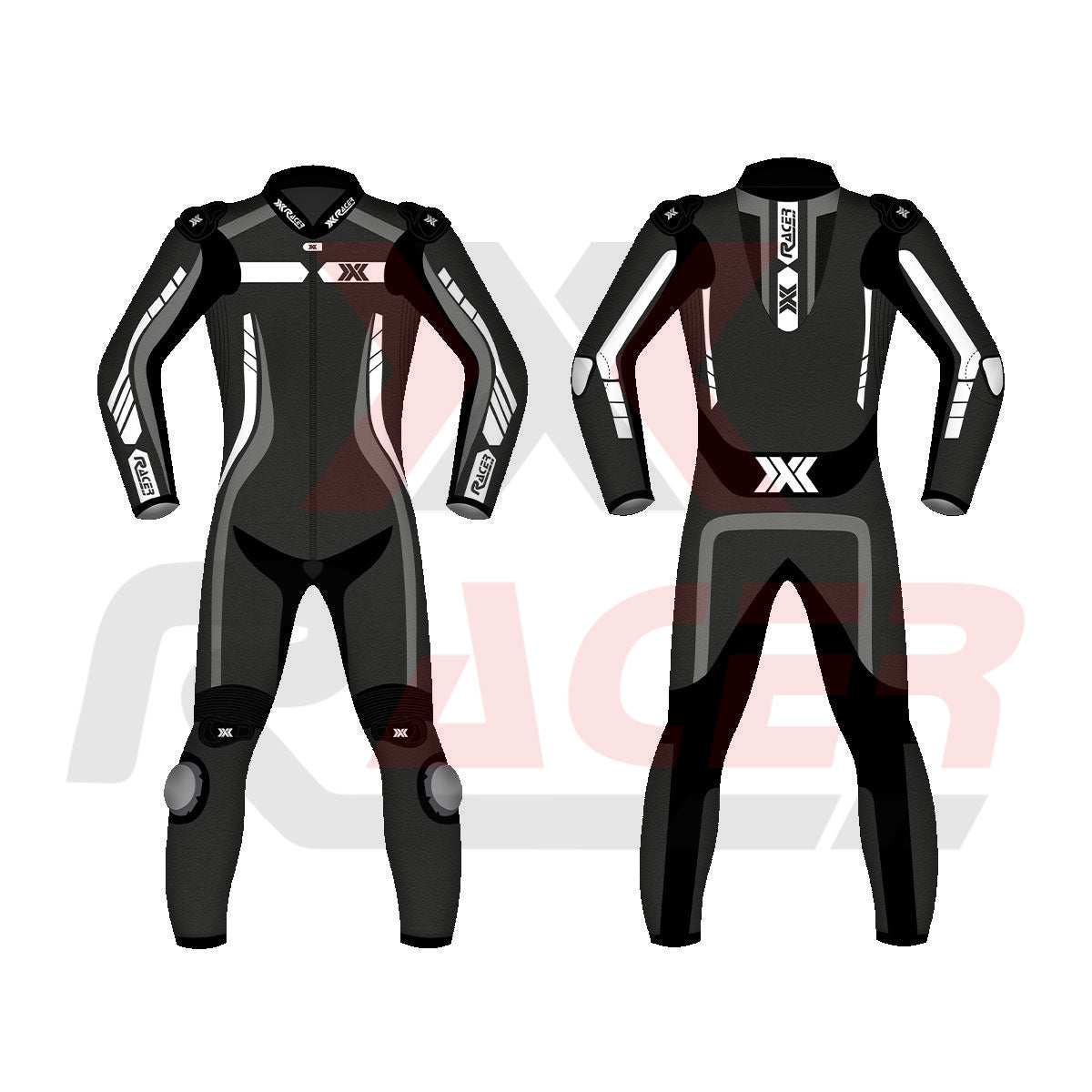 Grey and Black X3 Motobike Racing Suit