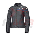 Black Leather Jacket for Women with Star Patches