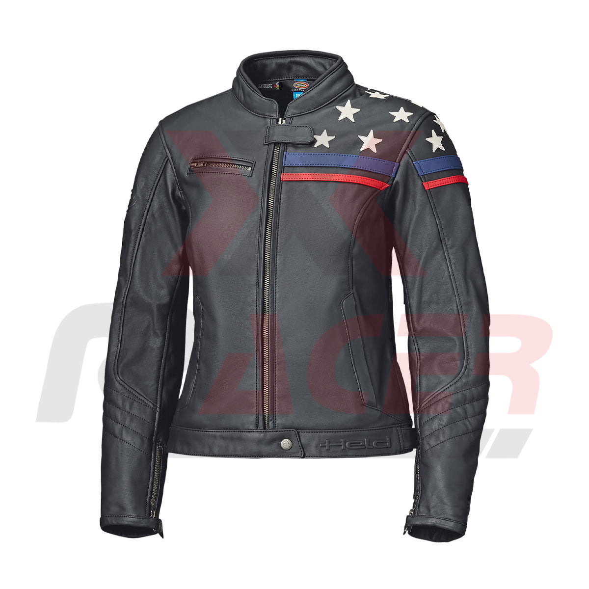 Black Leather Jacket for Women with Star Patches