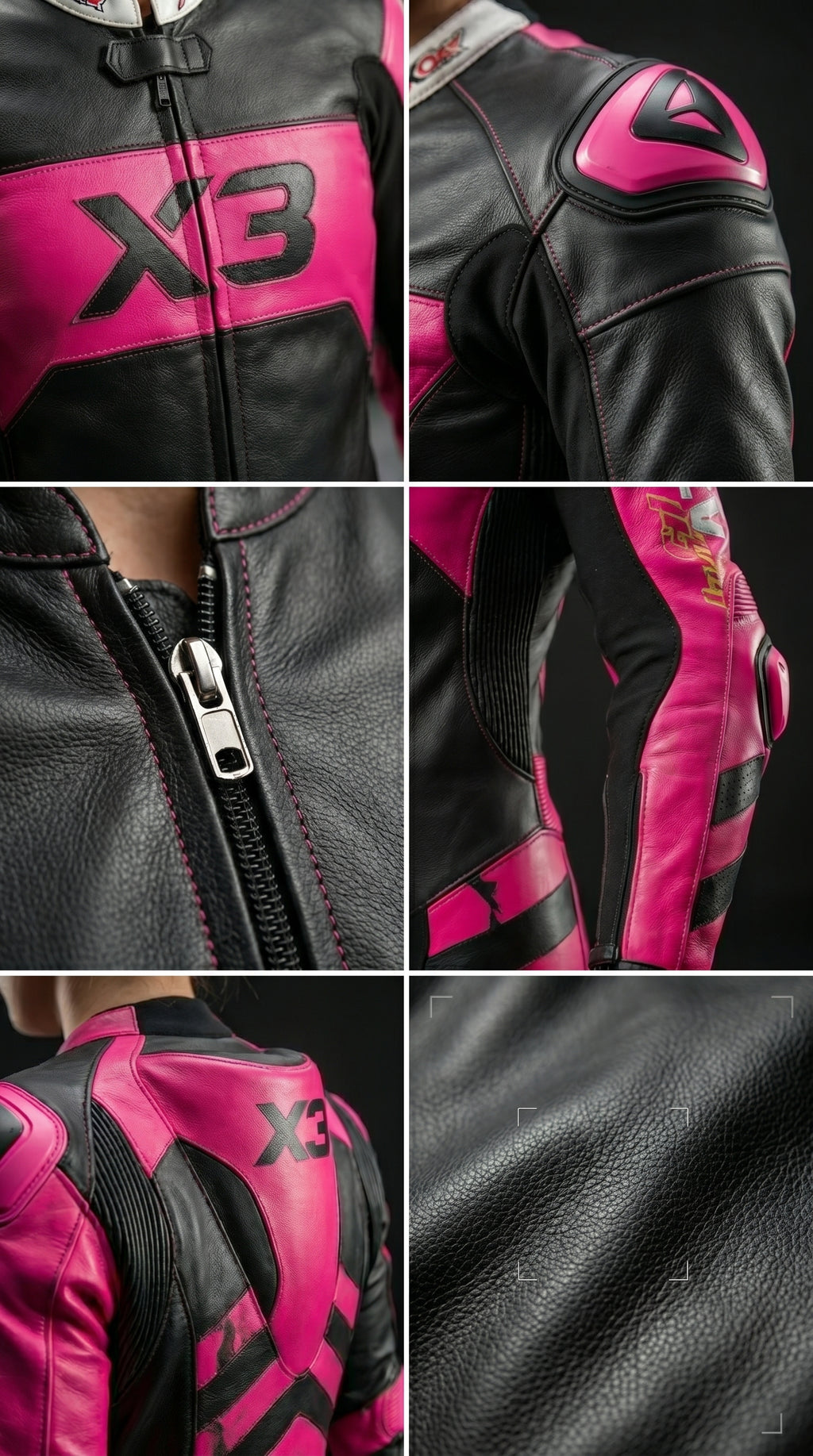 Pink and Black X3 Motobike Racing Suit with X Logo for Women