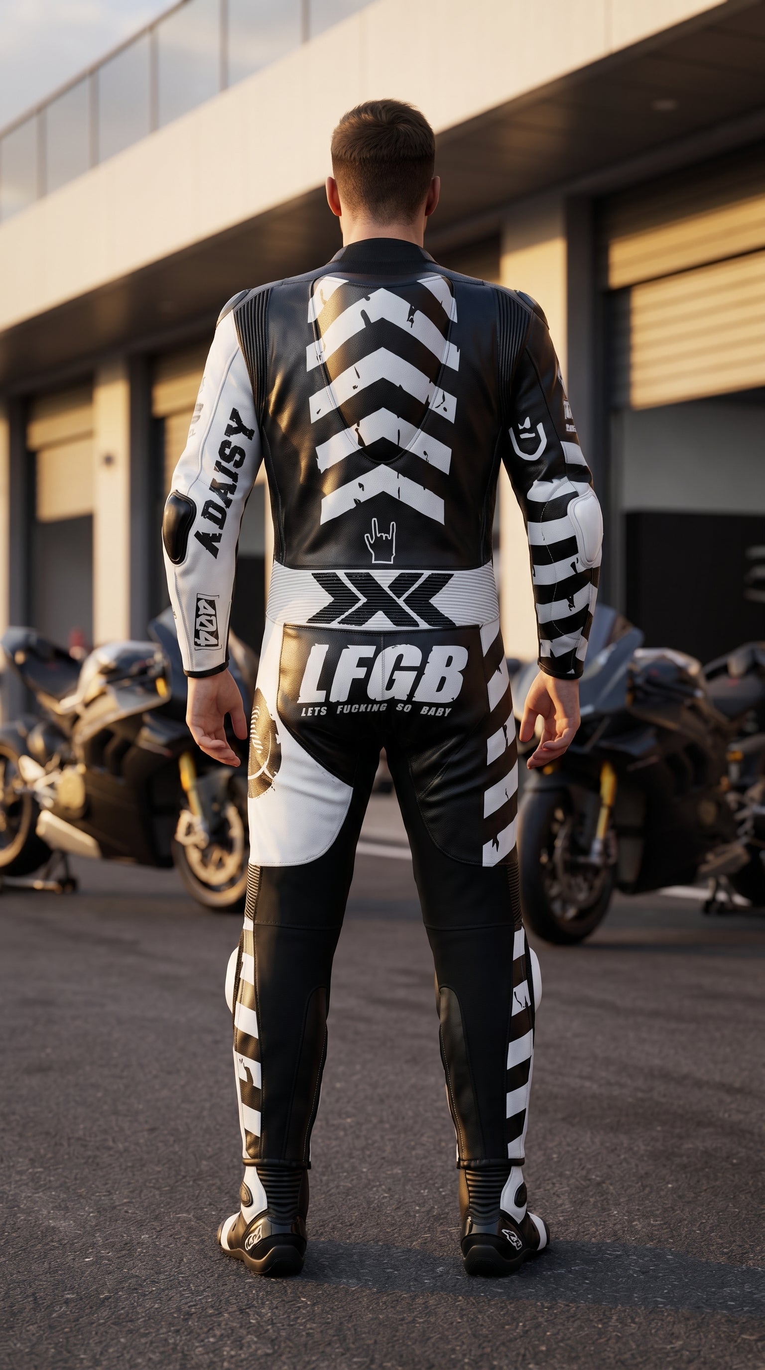 Black and White X3 Motobike Racing Suit with X Logo