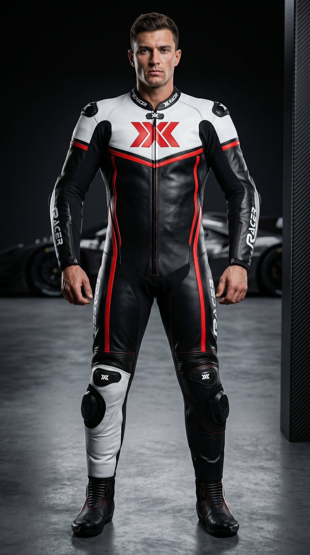 Black, Red and White X3 Motobike Racing Suit