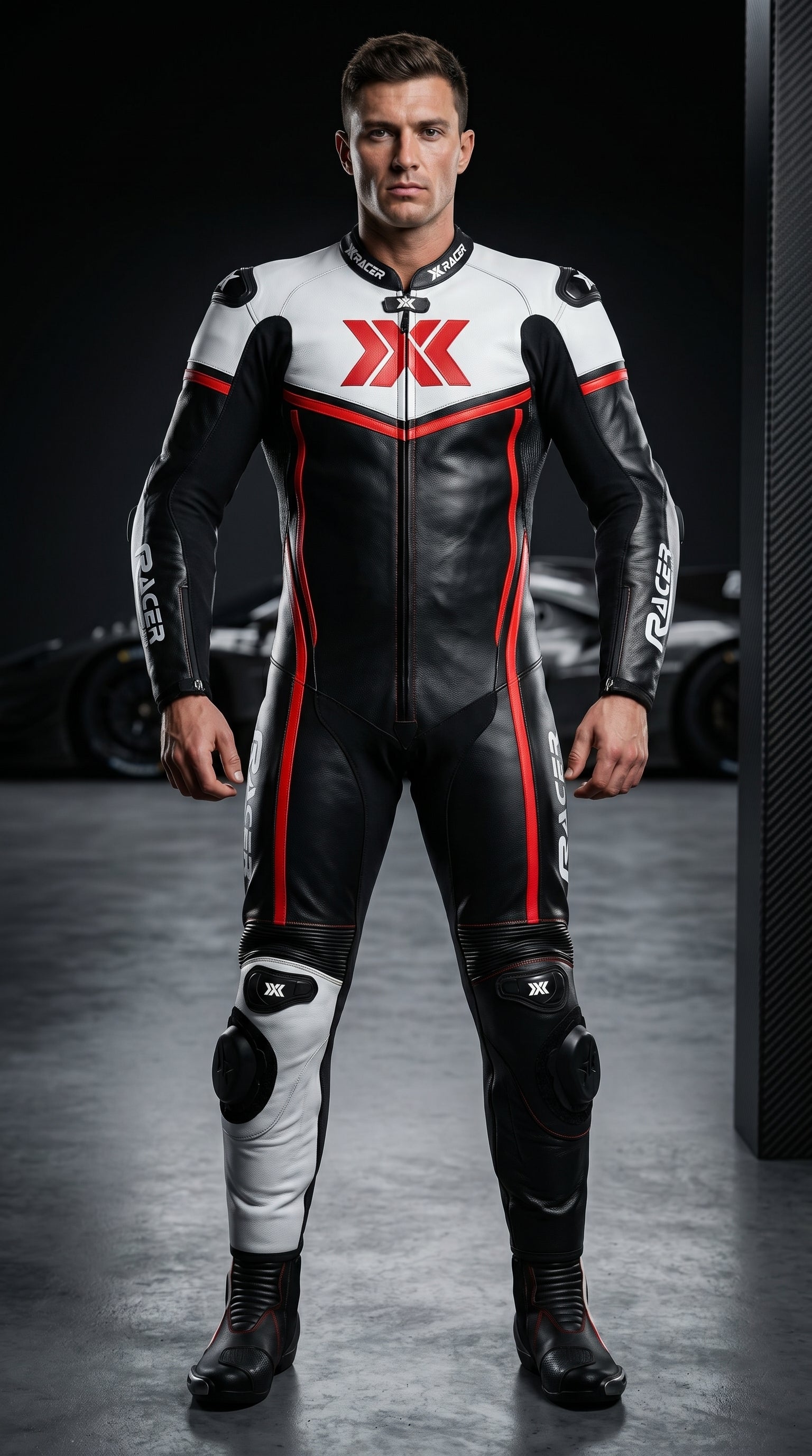 Black, Red and White X3 Motobike Racing Suit