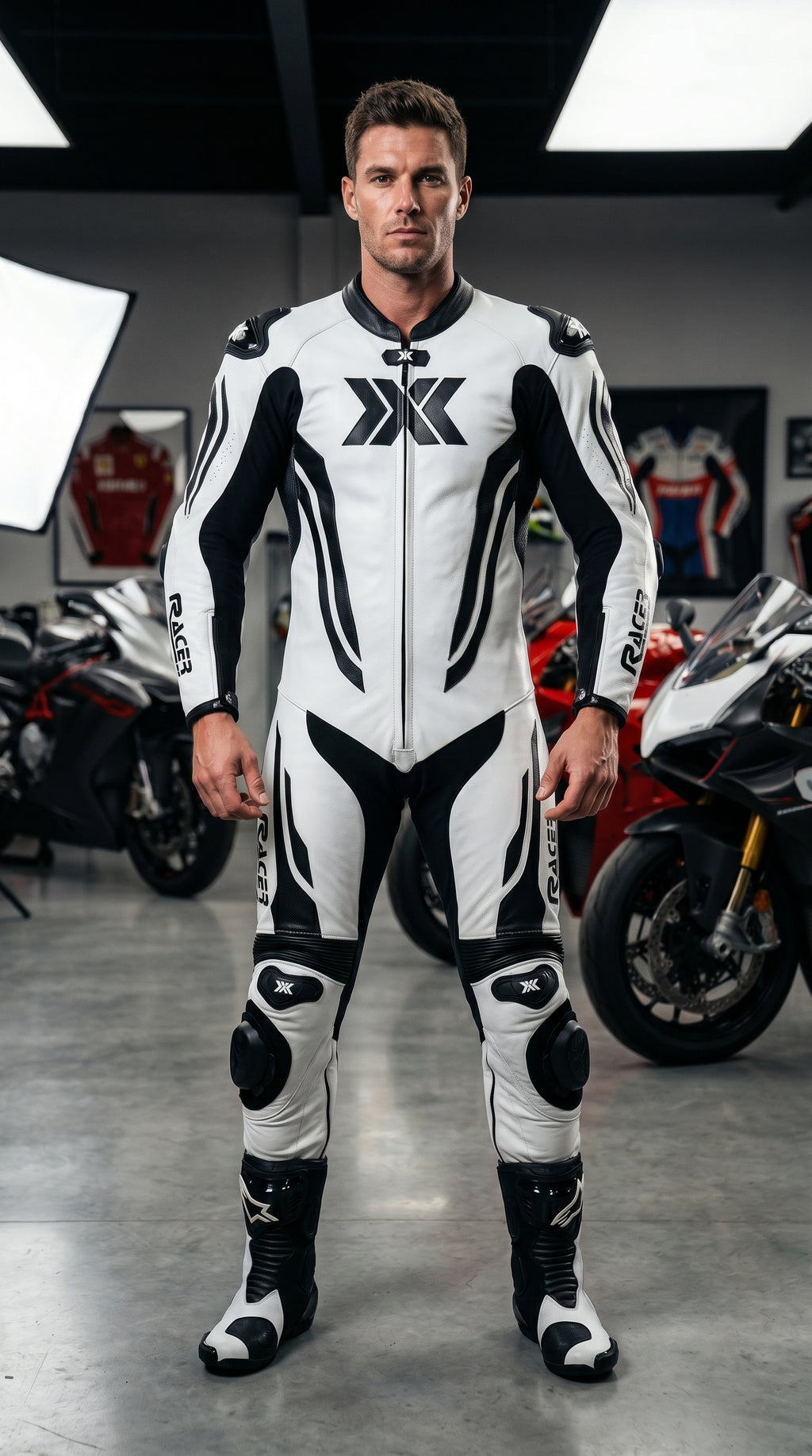 Black and White X3 Motobike Racing Suit