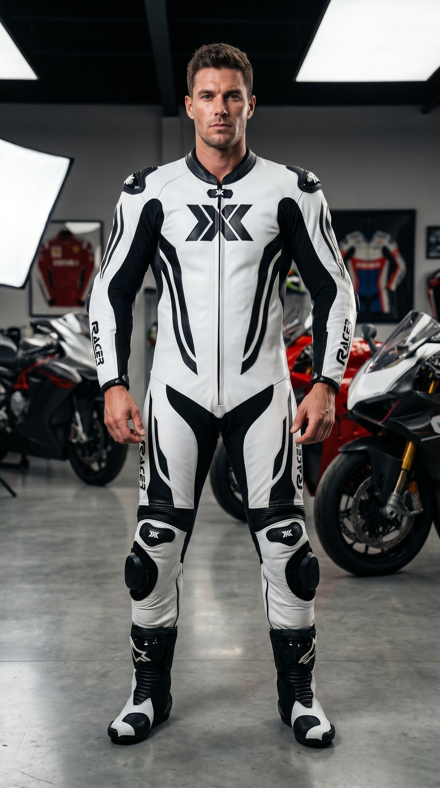 Black and White X3 Motobike Racing Suit