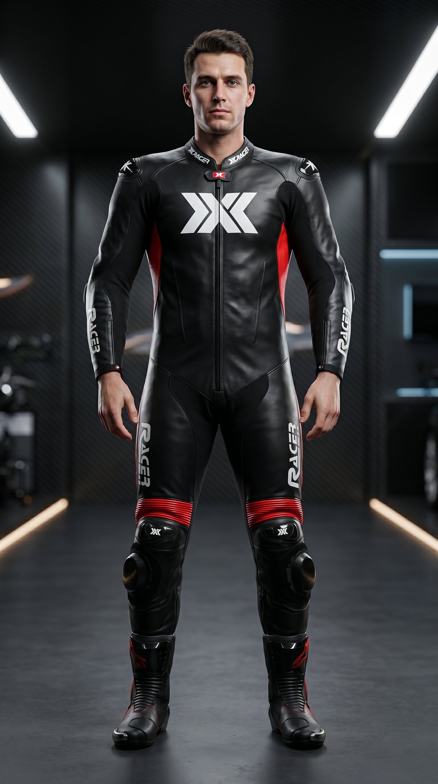 Black, Grey and Red X3 Motobike Racing Suit