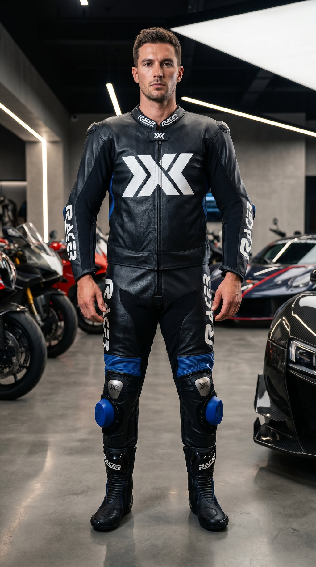 Black and Blue X3 Motobike Racing Suit