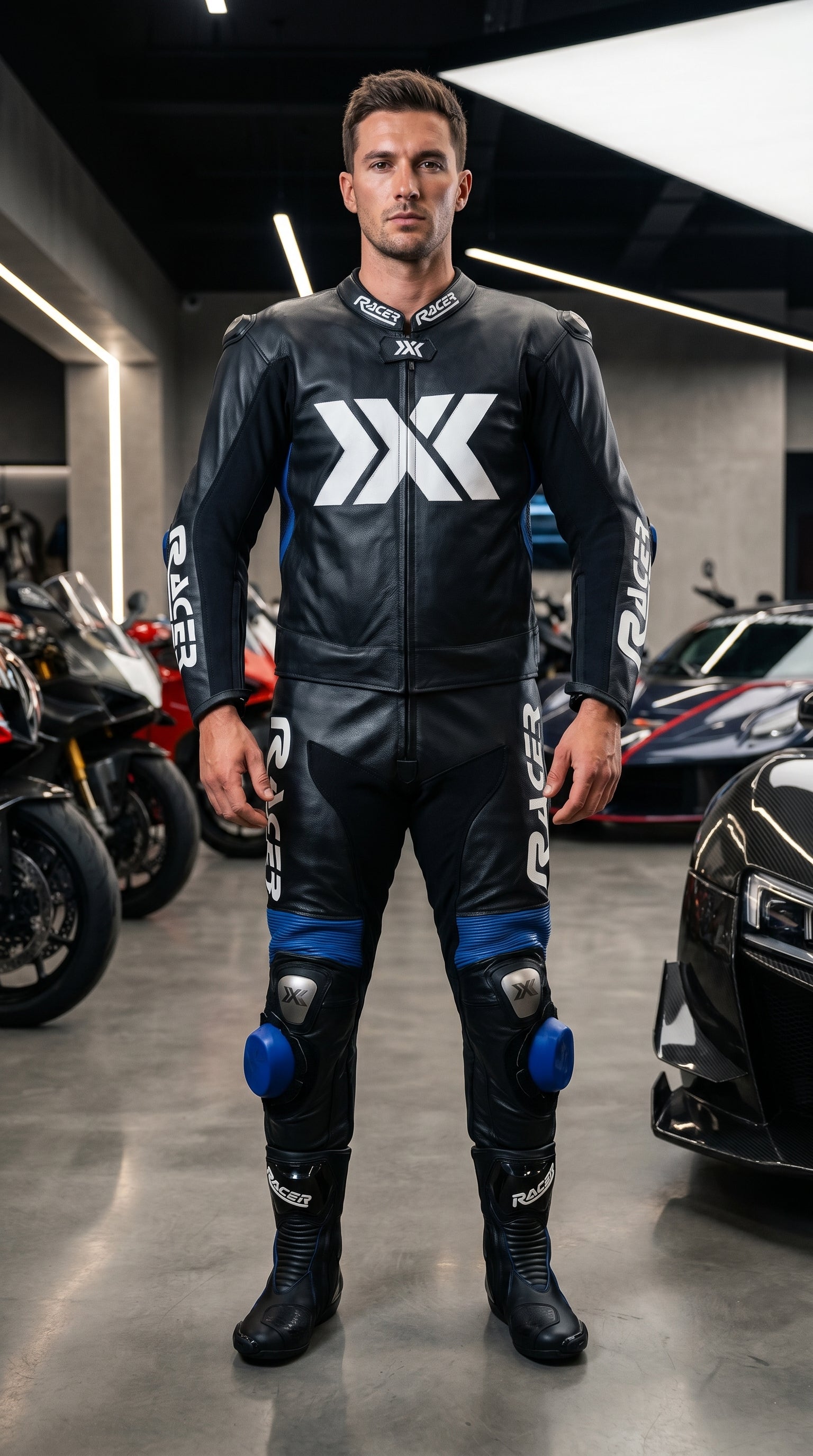 Black and Blue X3 Motobike Racing Suit