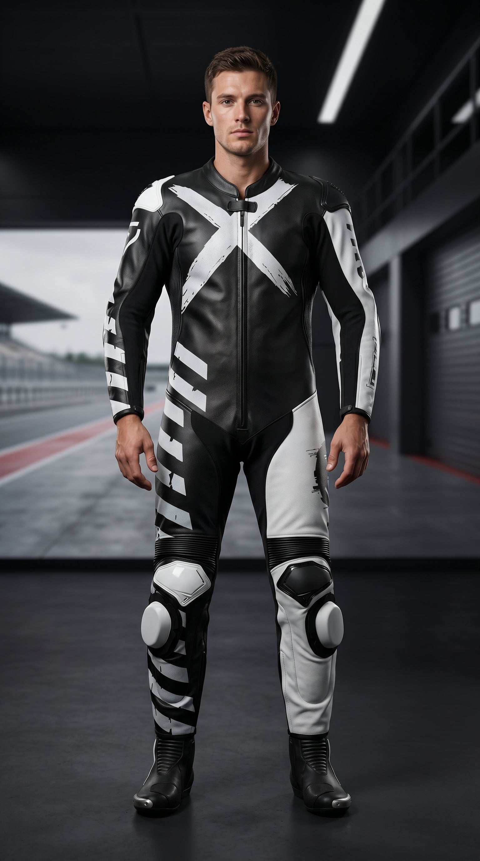 Black and White X3 Motobike Racing Suit with X Logo