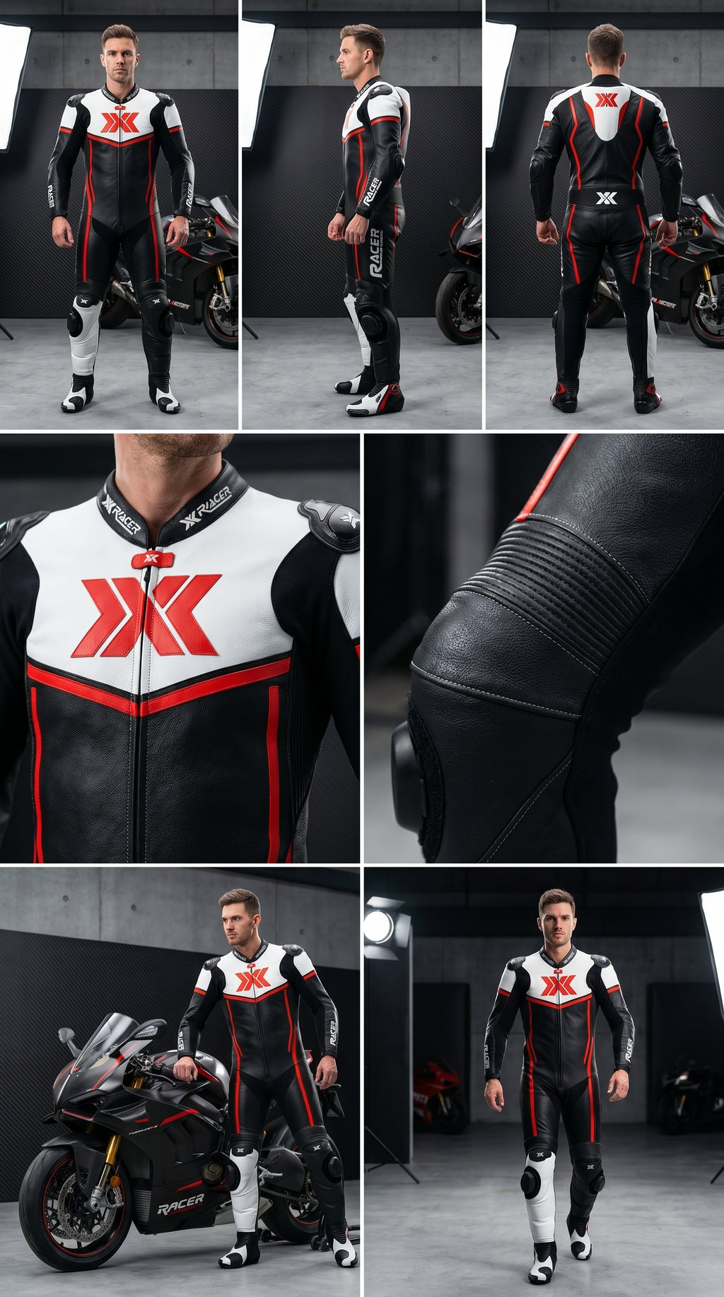 Black, Red and White X3 Motobike Racing Suit