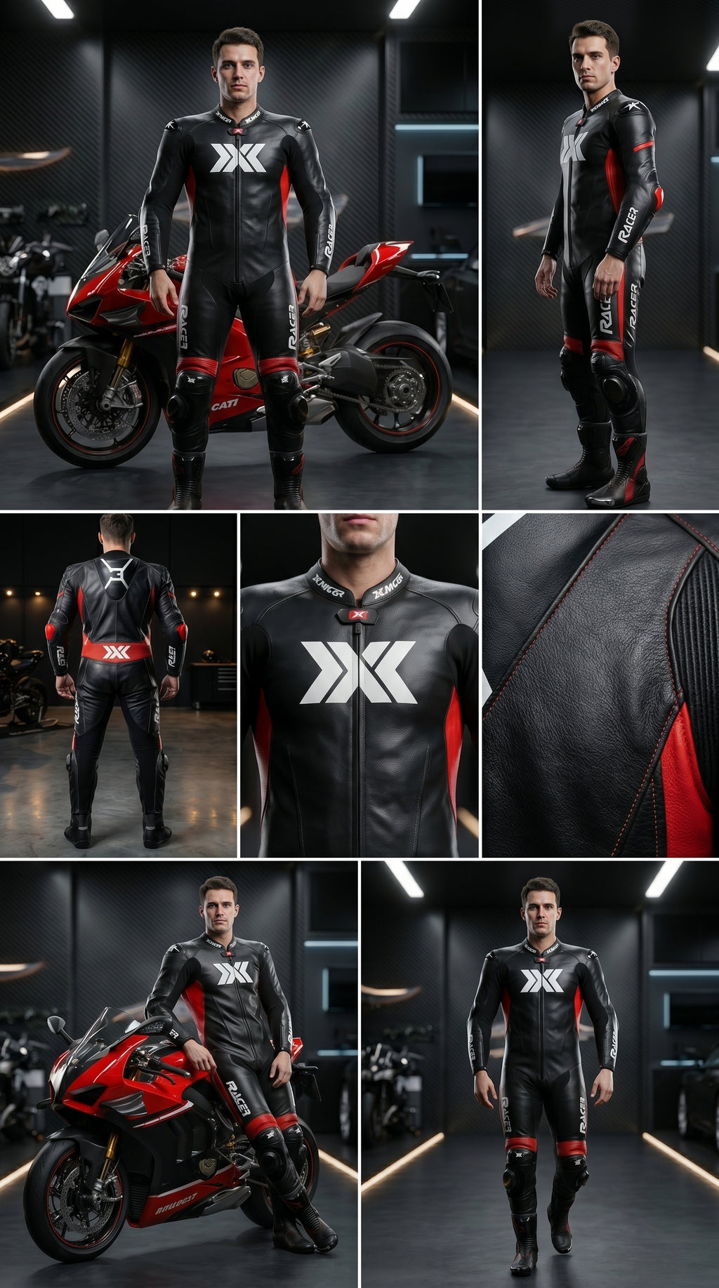 Black, Grey and Red X3 Motobike Racing Suit