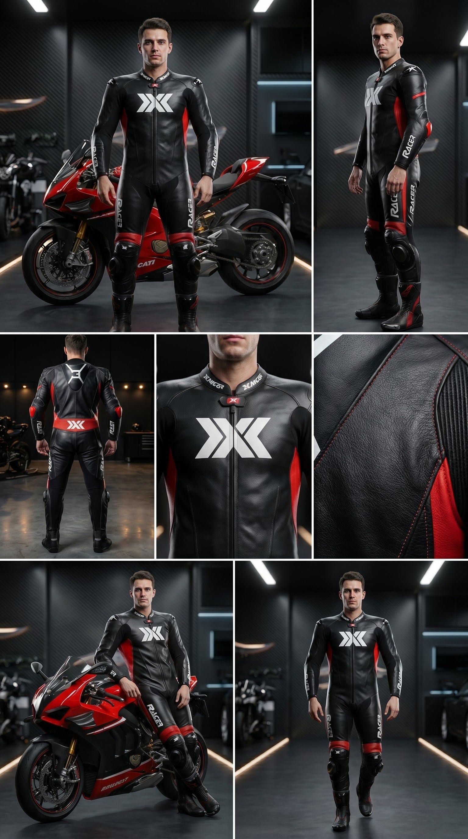Black, Grey and Red X3 Motobike Racing Suit
