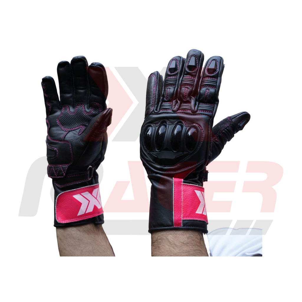 Black Motorbike Gloves with Red Strap