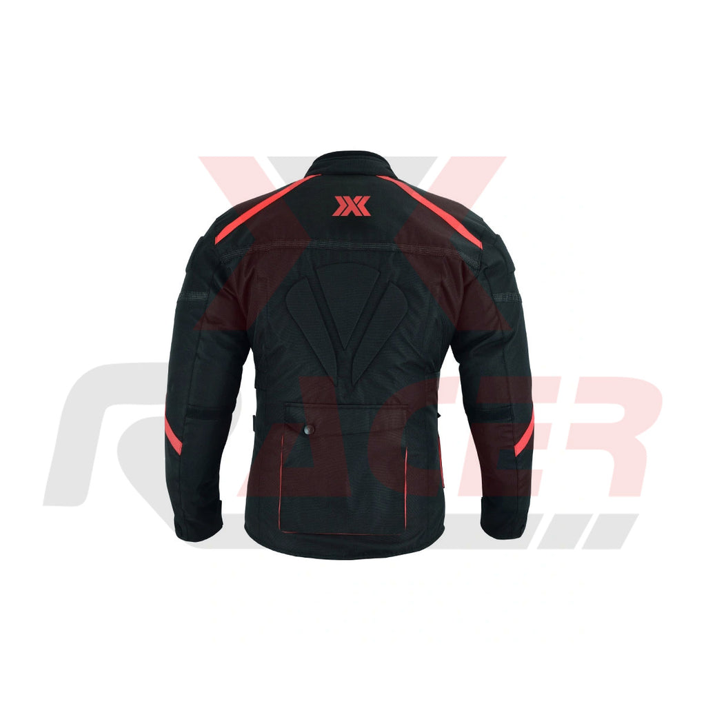 Black Textile Jacket with Red Patches