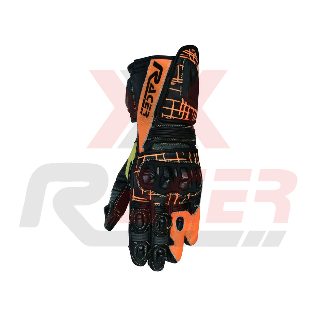 Black Motorbike Gloves with Yellow Orange