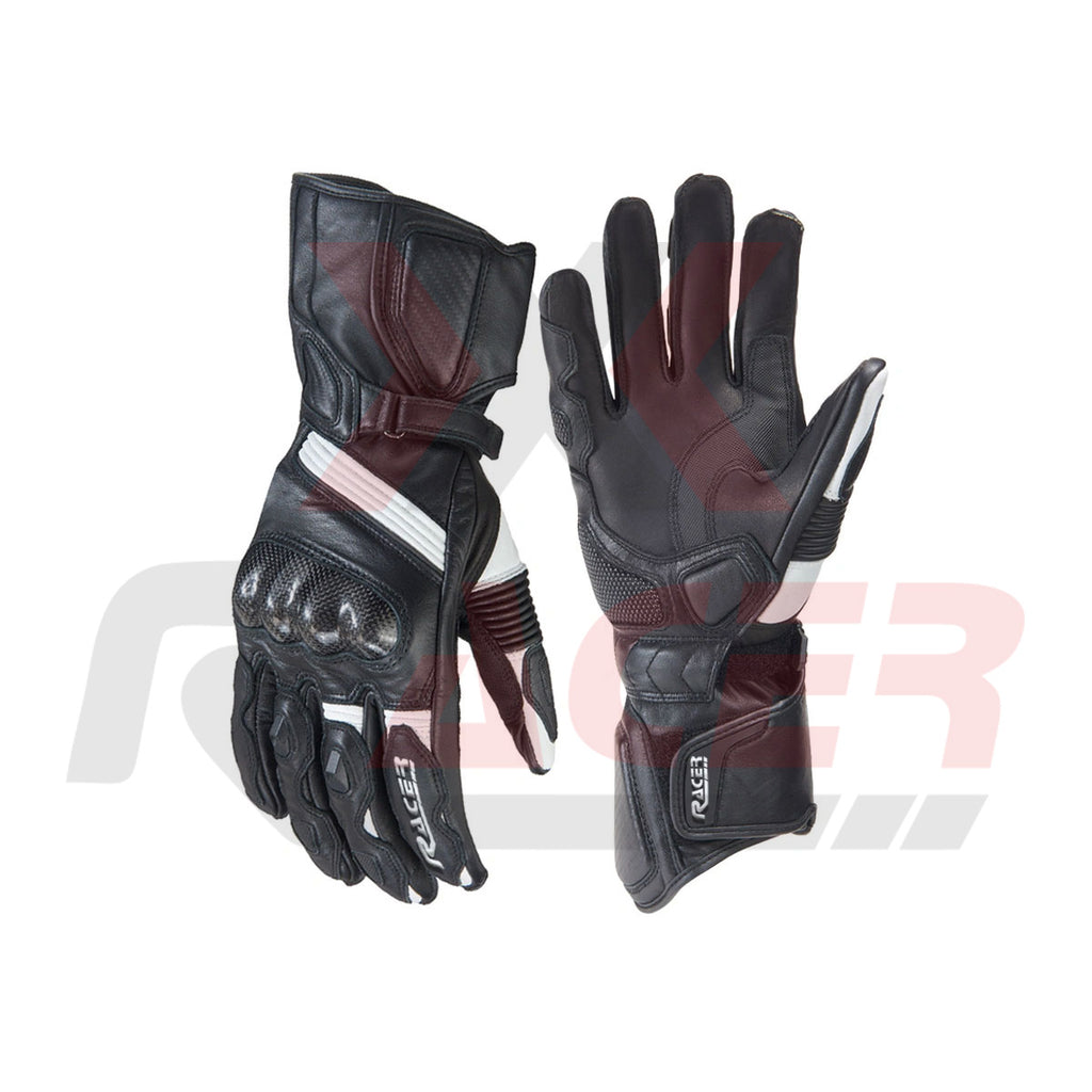 Black Motorbike Gloves with White