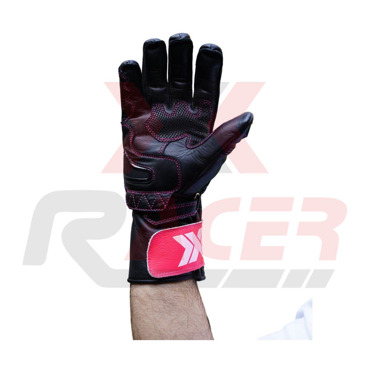 Black Motorbike Gloves with Red Strap