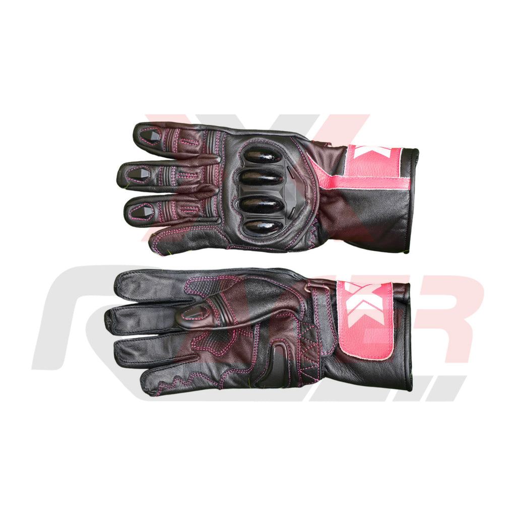Black Motorbike Gloves with Red Strap