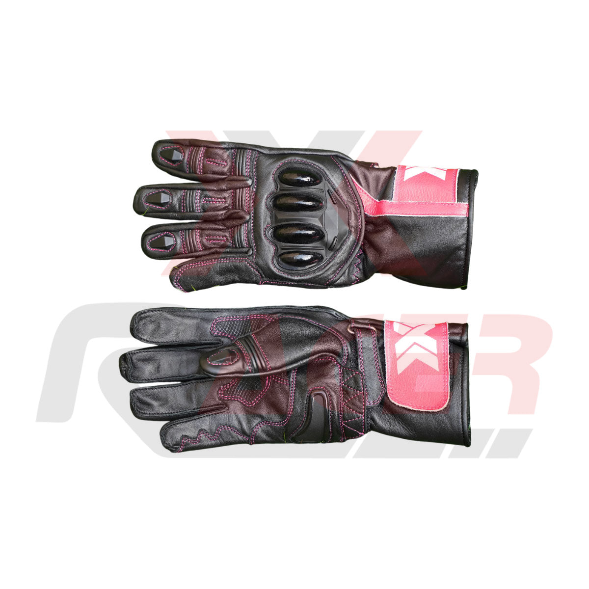 Black Motorbike Gloves with Red Strap