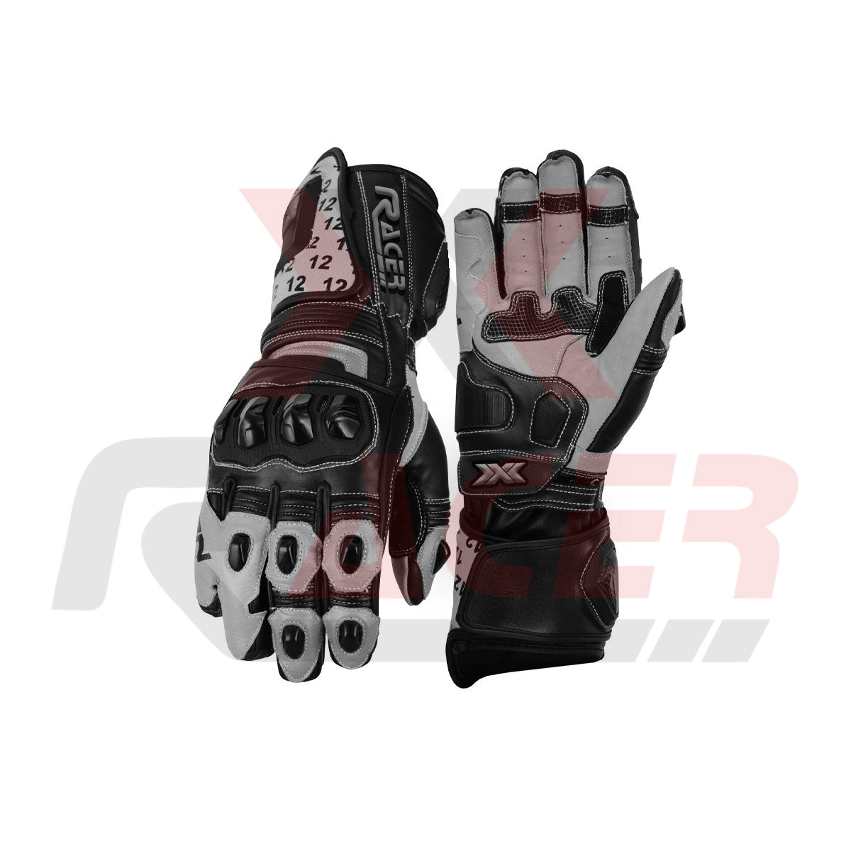 Black Motorbike Gloves with Grey Design