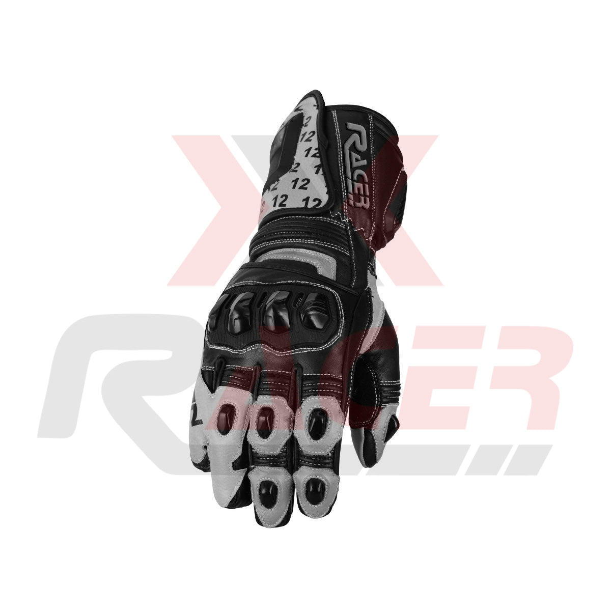 Black Motorbike Gloves with Grey Design
