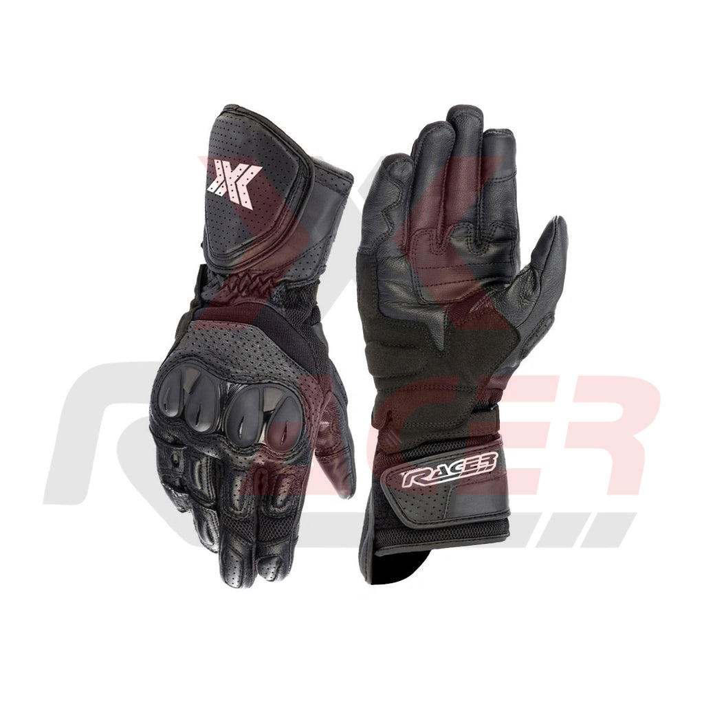 Black Motorbike Gloves with Dark Grey Design