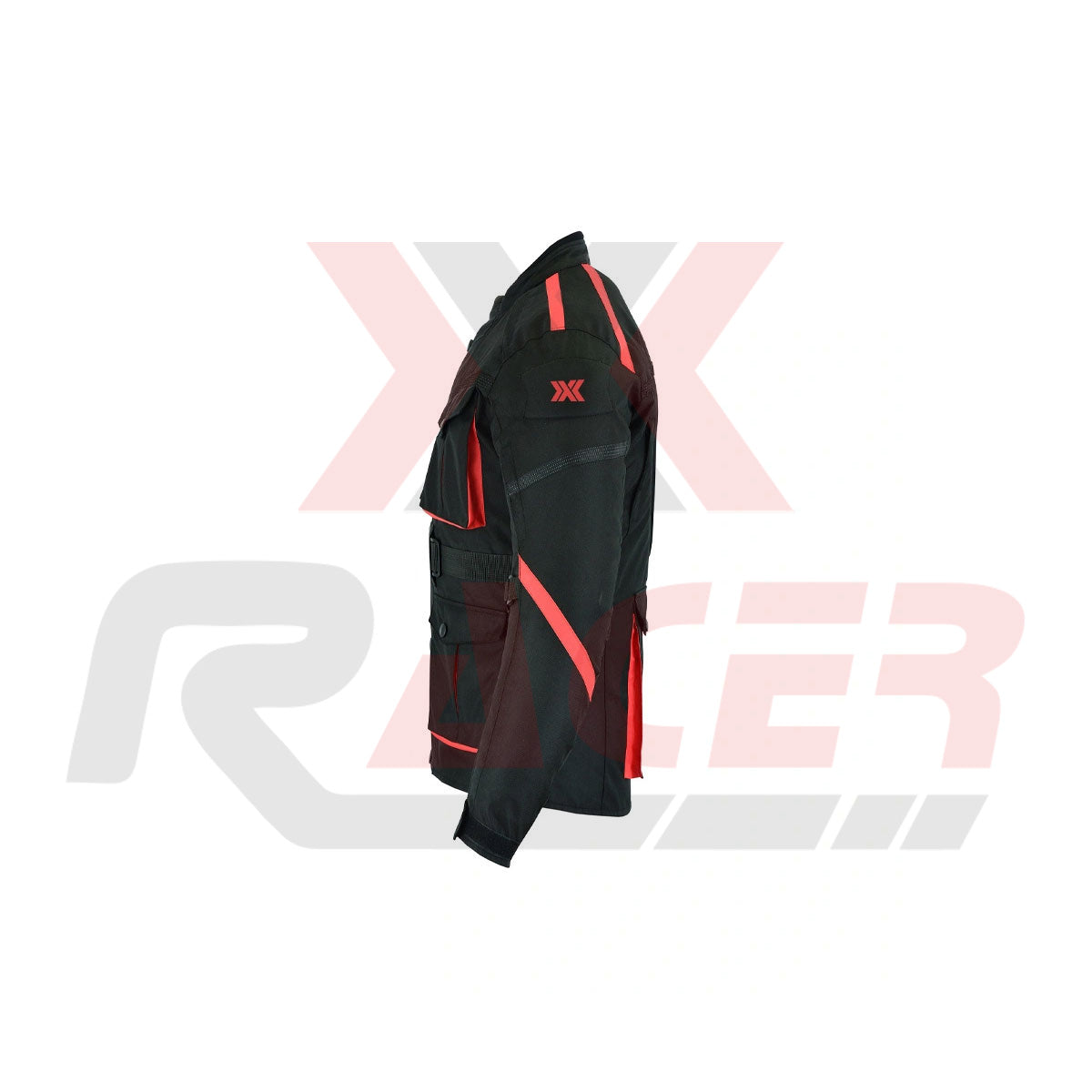 Black Textile Jacket with Red Patches